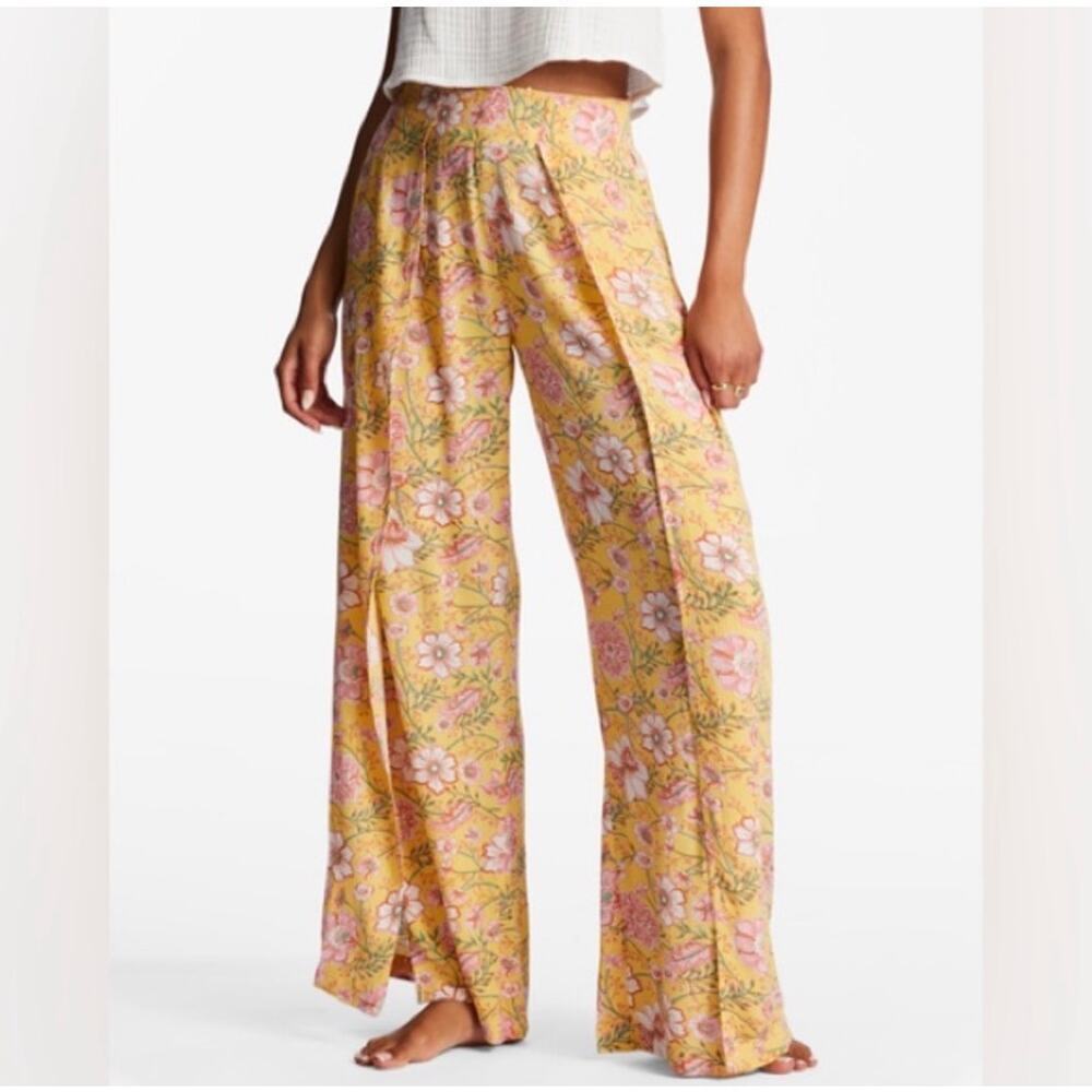 Billabong Split Spirit Floral Wide Leg Pants Golden Peach Womens Small